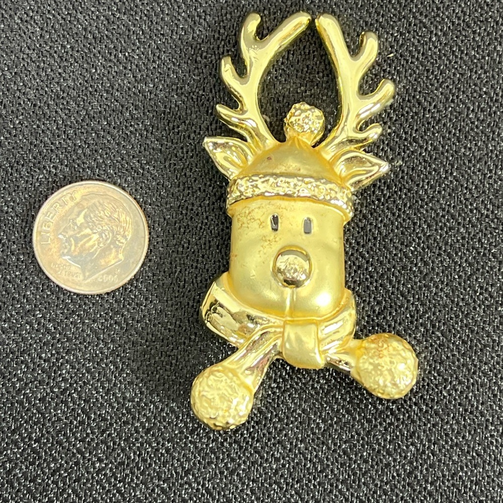 Vintage AJC Gold Tone Christmas Reindeer Brooch